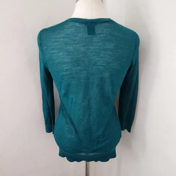 Ann Taylor Womens Teal Green V-Neck Button Front Cardigan Sweater Ramie Blend S - Picture 2 of 5